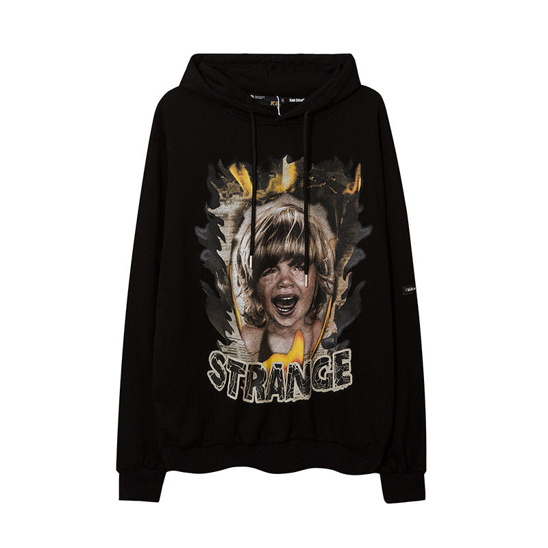 Man Fall Outfits Hip Hop Printed Hoodie Men's and Women's Pullover Black White Autumn and Winter