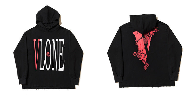 Vlone Hoodie Autumn And Winter Clothes Black And White Large V-Shaped Female Men And Women Couple Hooded Sweater