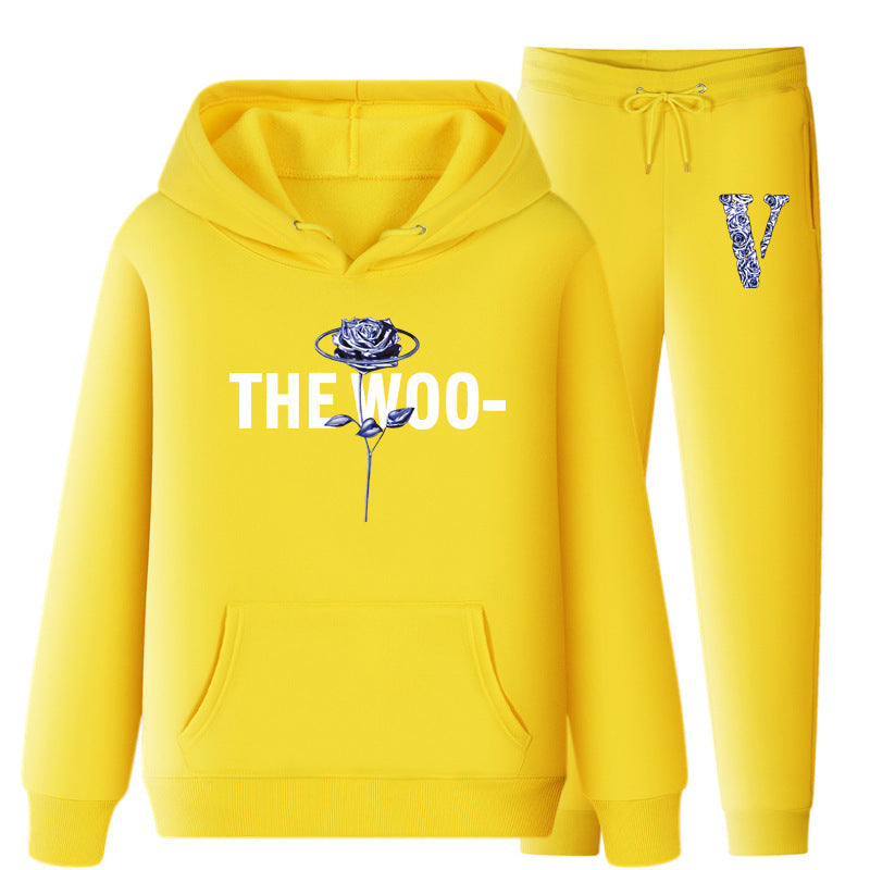 Vlone Hoodie & Pants 2 Piece Set V Printing Stylish Casual Hooded