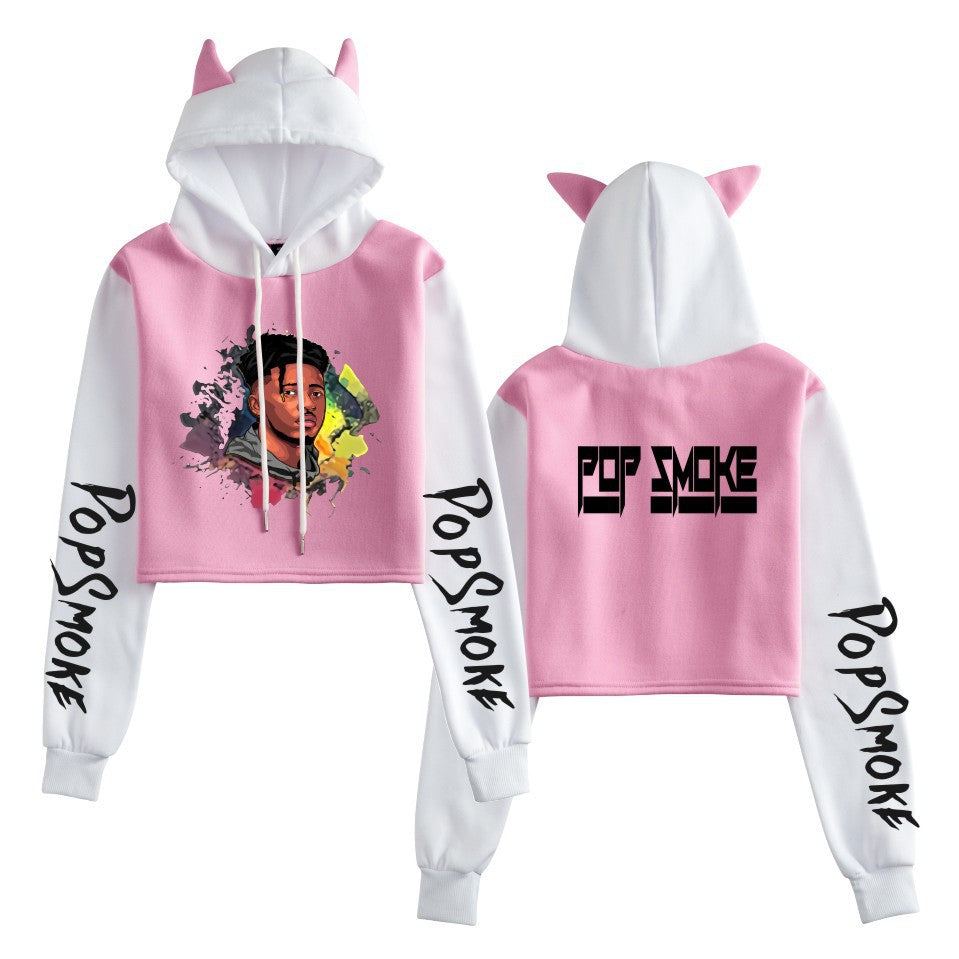 Pop Smoke Hoodies Rapper Print Contrast Color Cat Ears