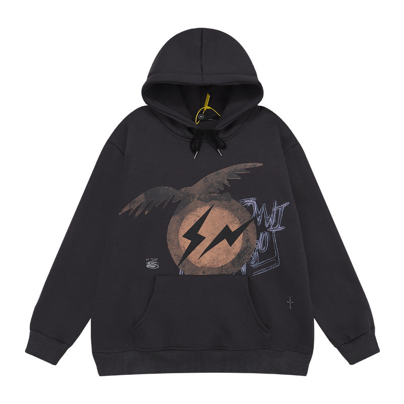 Kanye West Sunday Service Hoodie Vintage Flying Eagle Lightning Printing Plus Velvet Hoodie