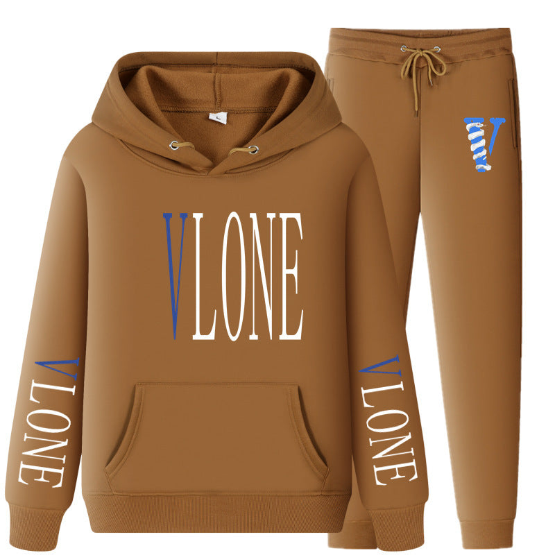 Vlone Hoodie & Pants 2 Piece Set Sweatshirt Autumn Print Baggy Coat