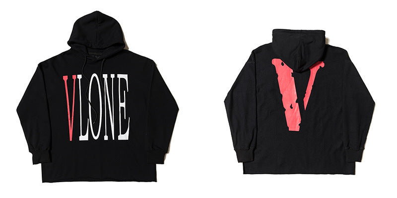 Vlone Hoodie Autumn And Winter Clothes Black And White Large V-Shaped Female Men And Women Couple Hooded Sweater