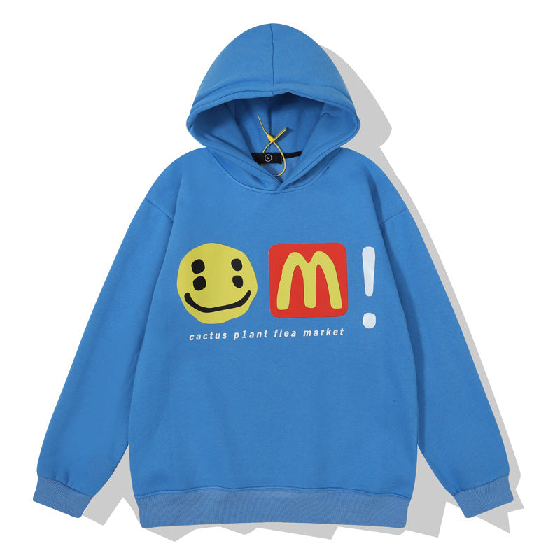 Kanye West Sunday Service Hoodie Smiley M Print Velvet Padded Hooded Sweatshirt