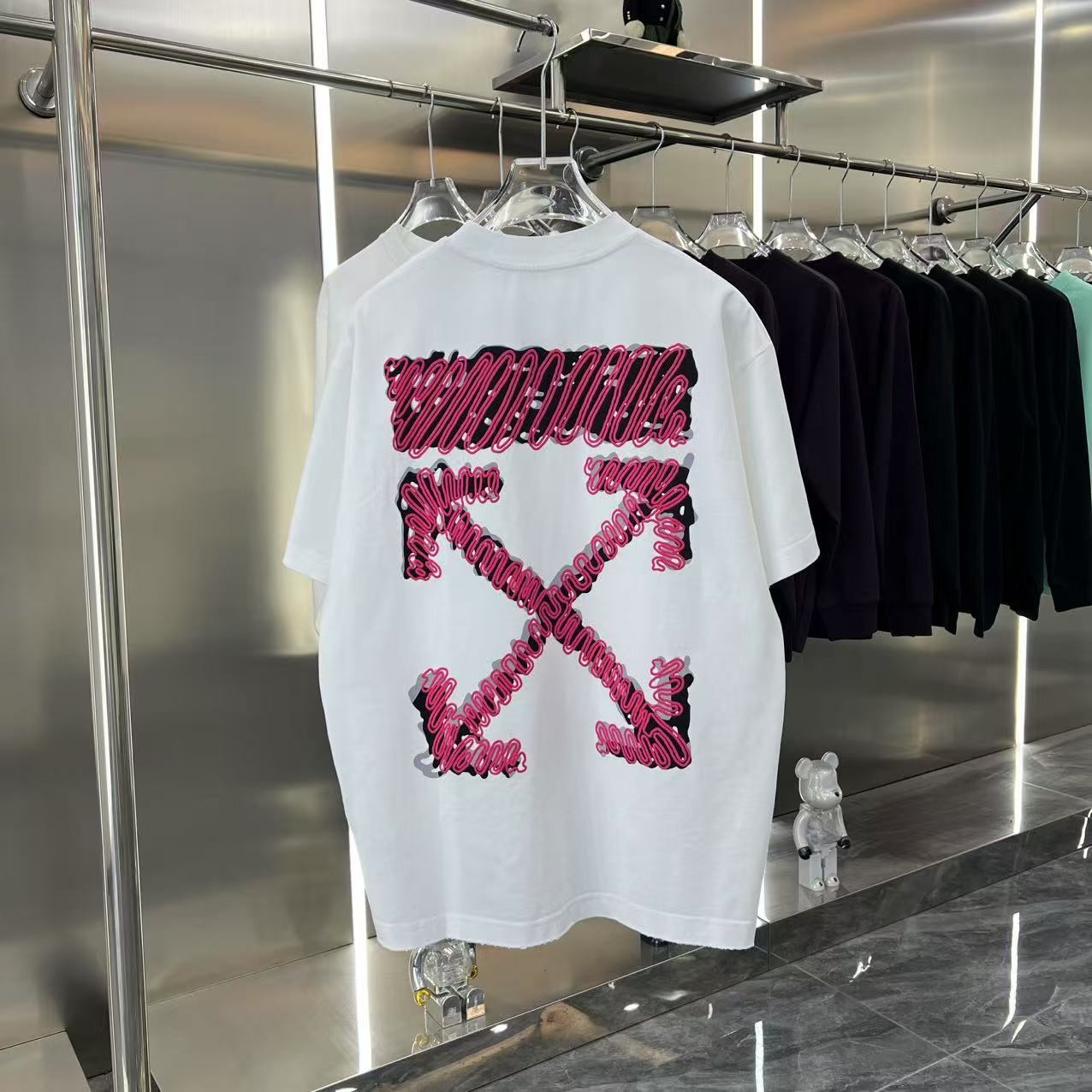 Off White T Shirts OW Ripped Foam Arrow Crew Neck Pullover Short Sleeves