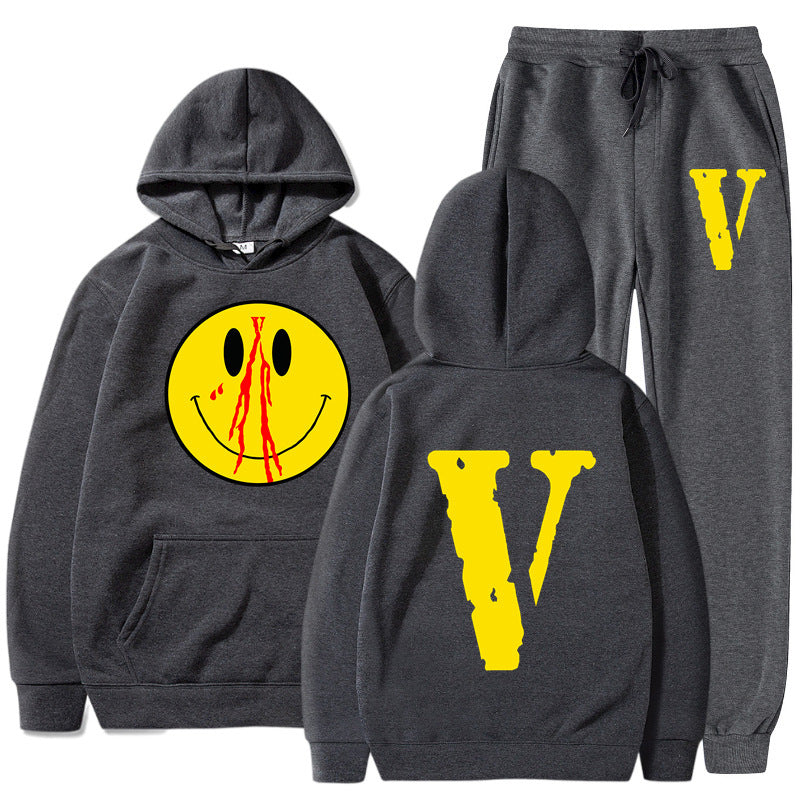 Vlone Hoodie & Pants 2 Piece Set Men'S Clothing Print Hoodie Sweater Men'S Loose