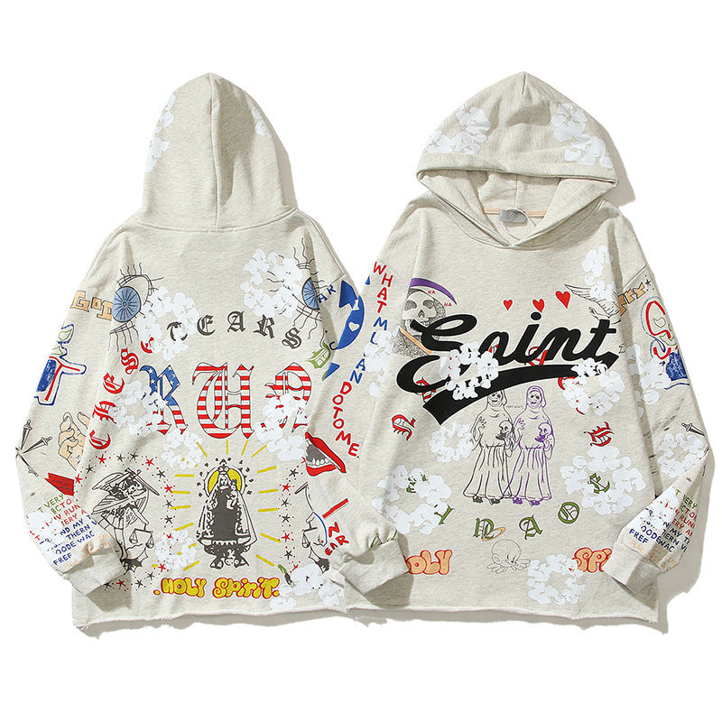 Kanye West Sunday Service Hoodie Autumn And Winter Flower Graffiti Printed Hoodie