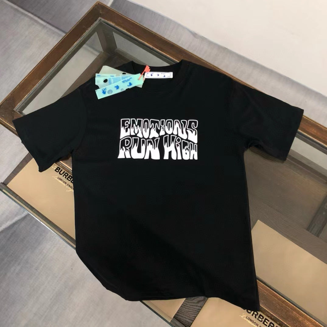 Off White T Shirts OW Letter Print Pattern Crew Neck Pullover Short Sleeves