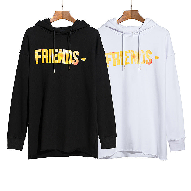 Vlone Hoodie Yellow Flame Men'S And Women'S Loose Large V Casual Terry Sweater