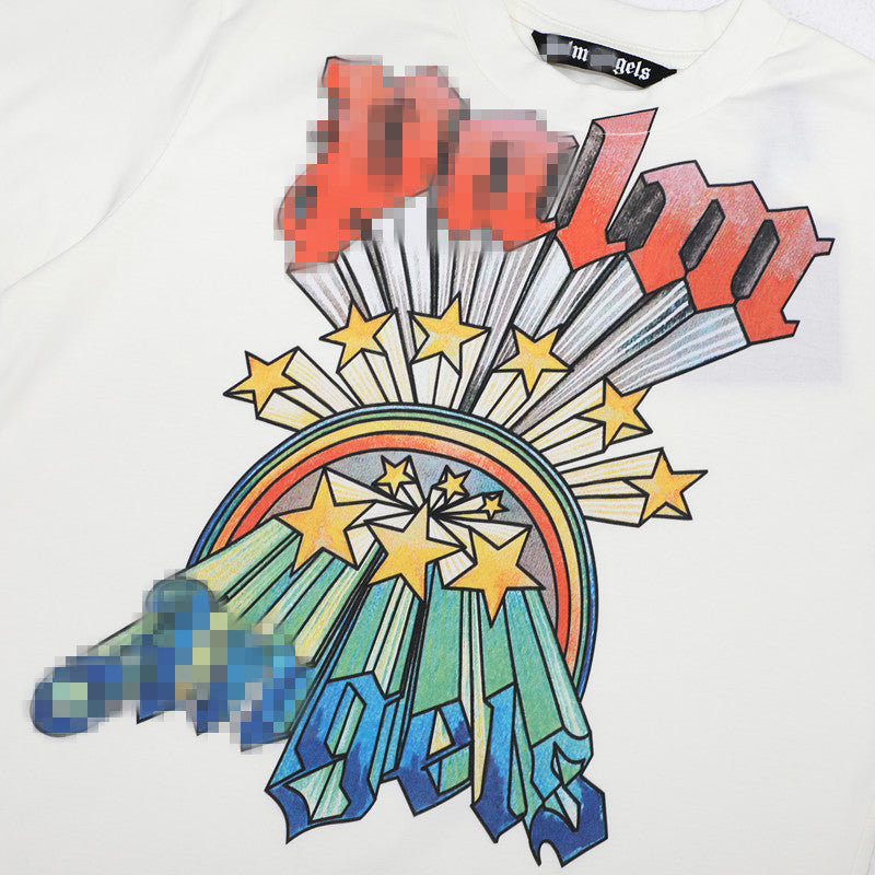Palm Angels T Shirts Rainbow Star Letter Print Short Sleeve T-Shirt