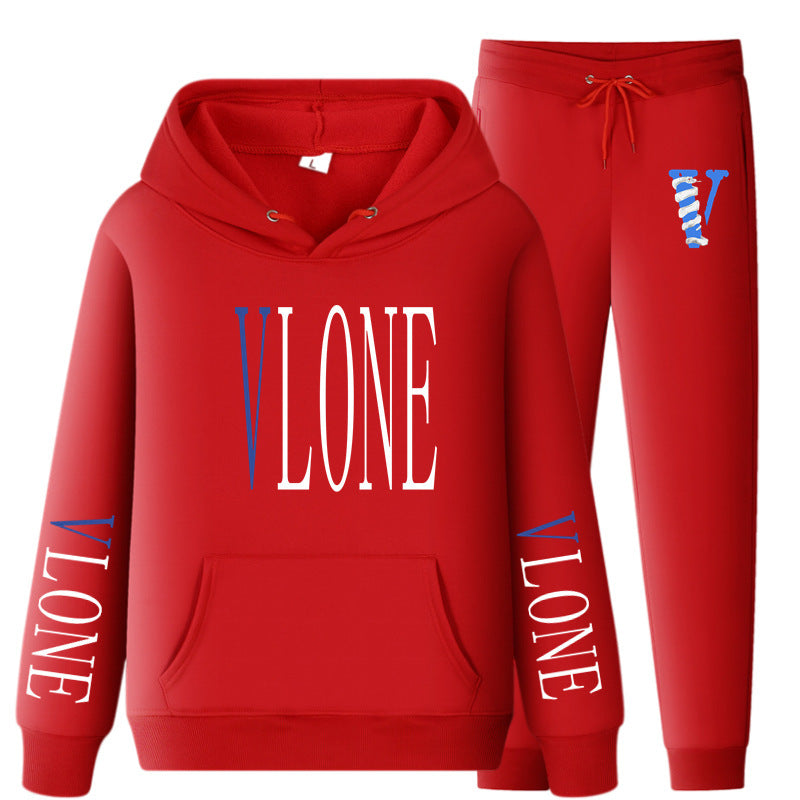 Vlone Hoodie & Pants 2 Piece Set Sweatshirt Autumn Print Baggy Coat