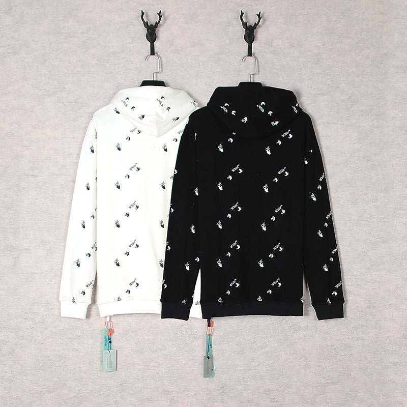 off White Hoodie Autumn and Winter Printed Hoodie Sweater Loose Men's and Women's Coat