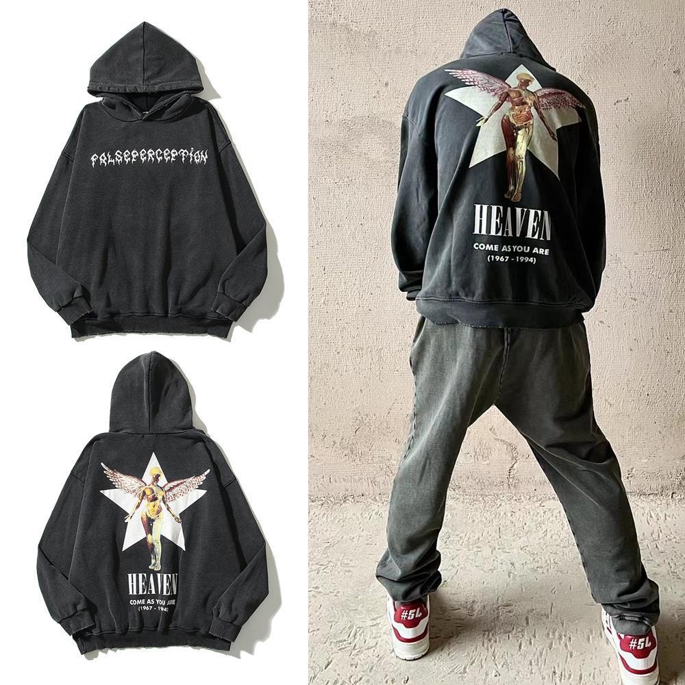 Nirvana Hoodie False Perception Angel Embroidery Distressed Cut Hooded Sweater