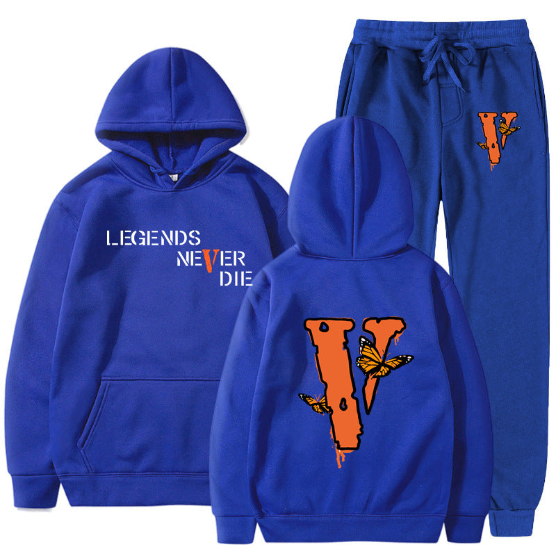 Vlone Hoodie & Pants 2 Piece Set Men'S Printed Hoodie Autumn Winter Sweater