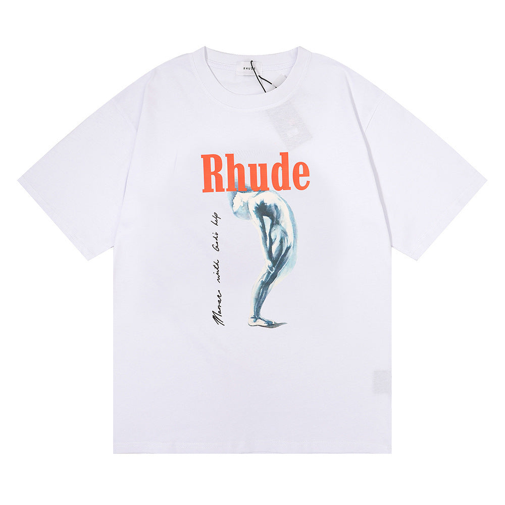 Rhude T Shirt Art Abstract Design Printed Short Sleeve T-Shirt