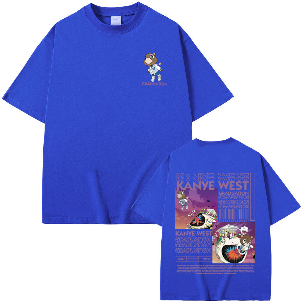 Rapper Kanye West Graduation Bear Double Sided Print T Shirt