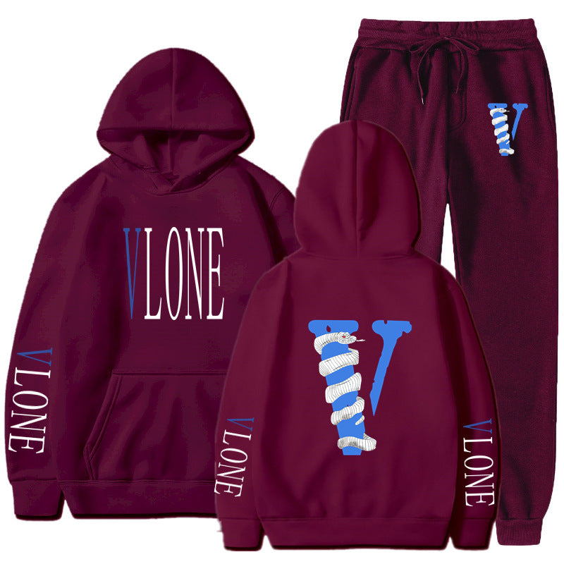 Vlone Hoodie & Pants 2 Piece Set Men'S Sweater Autumn And Winter Hoodie Baggy Coat