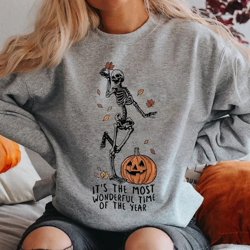 Pius size Halloween Skeleton Pumpkin Print Hoodies