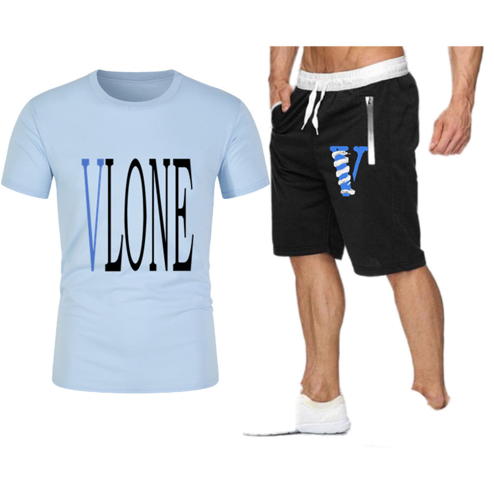 Vlone T Shirts & Shorts 2 Piece Set Letter Printing Summer Menswear Casual