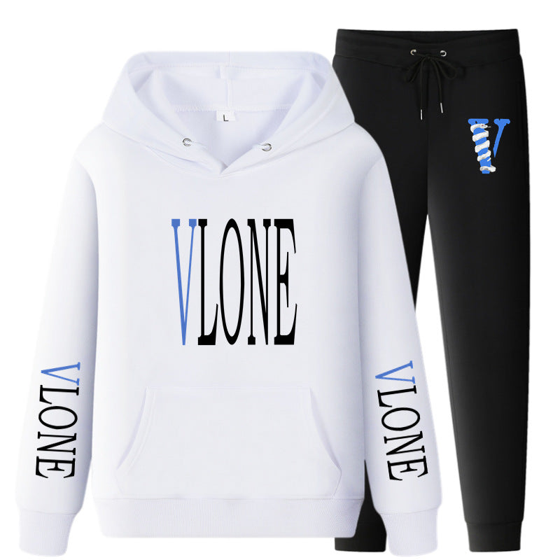 Vlone Hoodie & Pants 2 Piece Set Printed Casual Sports Loose Suit