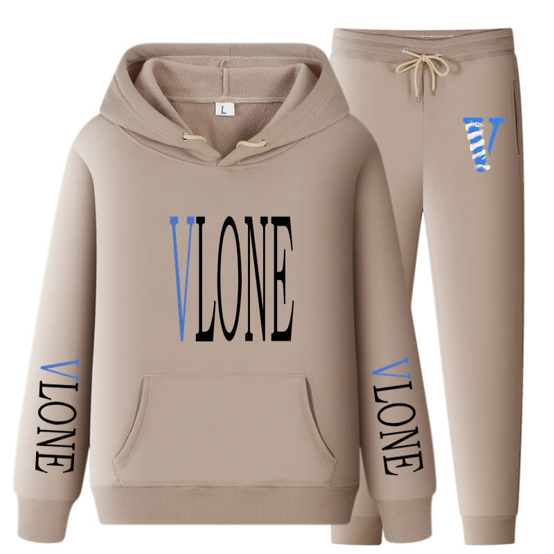 Vlone Hoodie & Pants 2 Piece Set Sweatshirt Autumn Print Baggy Coat