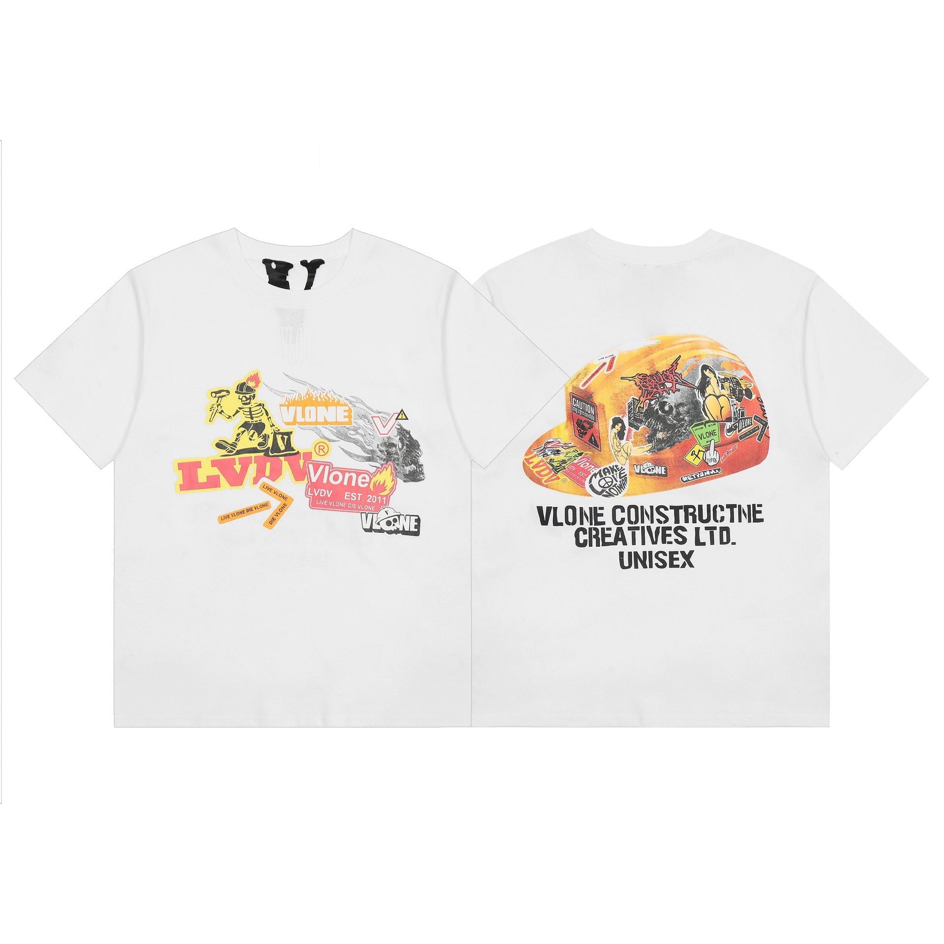 Vlone T Shirt Spring Summer Cartoon Pattern Letter Crew Neck