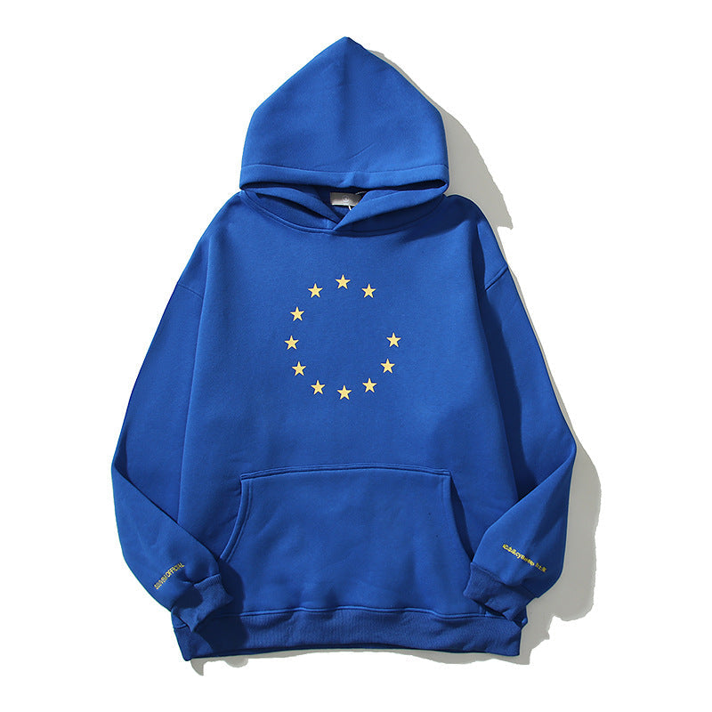 Kanye West Sunday Service Hoodie Vintage Klein Blue Hooded Sweater Stars Printing Plus Velvet