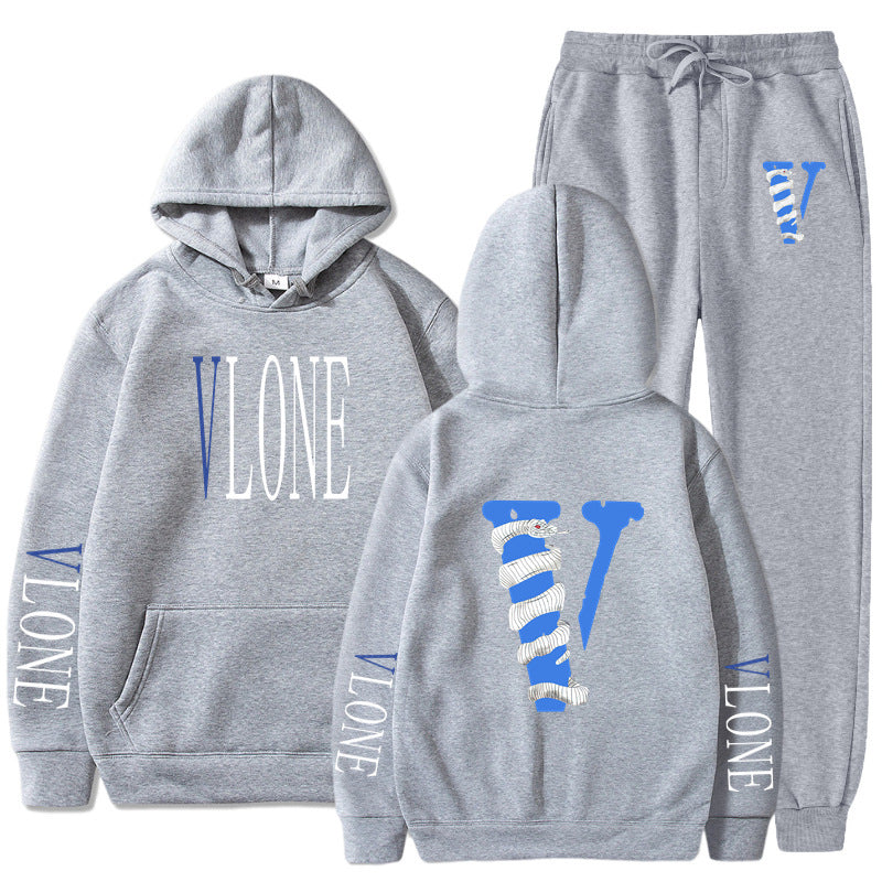 Vlone Hoodie & Pants 2 Piece Set Men'S Sweater Autumn And Winter Hoodie Baggy Coat