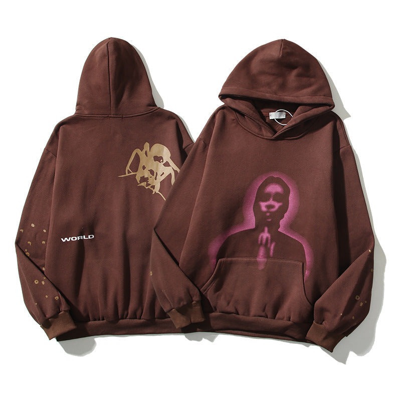 Kanye West Sunday Service Hoodie Portrait And Spider Print Brown Hoodie