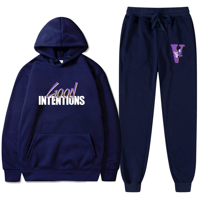 Vlone Hoodie & Pants 2 Piece Set Casual Loose Hoodie
