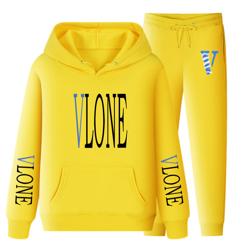 Vlone Hoodie & Pants 2 Piece Set Sweatshirt Autumn Print Baggy Coat