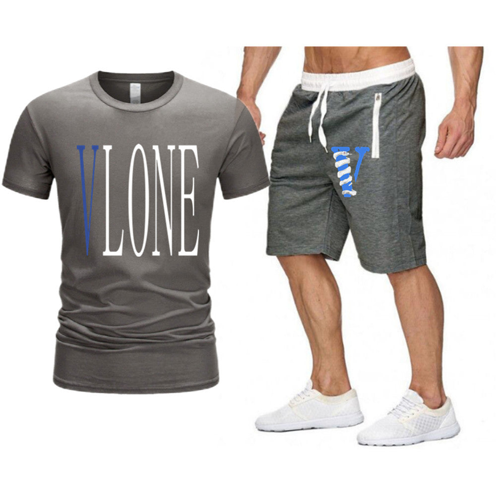 Vlone T Shirts & Shorts 2 Piece Set Letter Printing Summer Menswear Casual