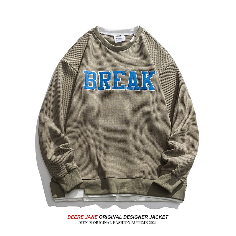 Men Pullover Hoodie Sweater Men's Retro Loose All-Match Long Sleeve