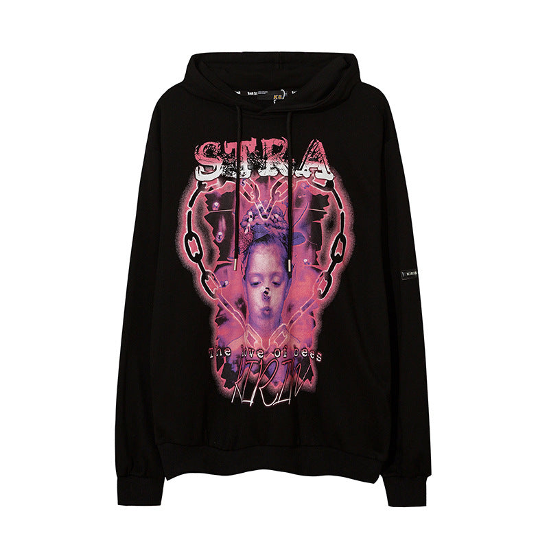 Man Fall Outfits Hip Hop Printed Hoodie Men's and Women's Pullover Black White Autumn and Winter