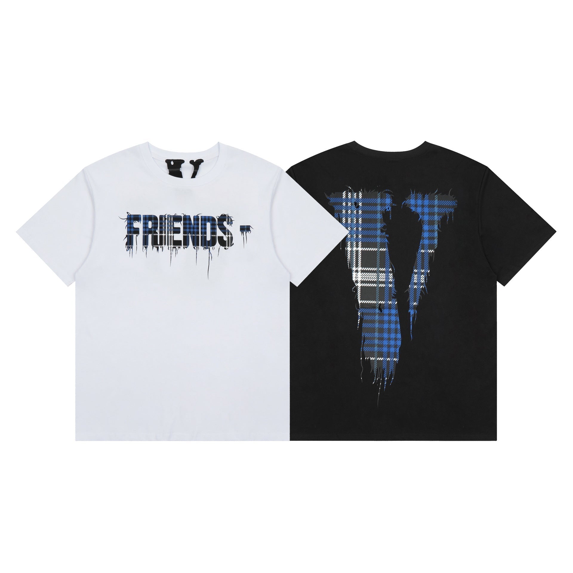 Vlone T Shirt Plaid Big V Letter