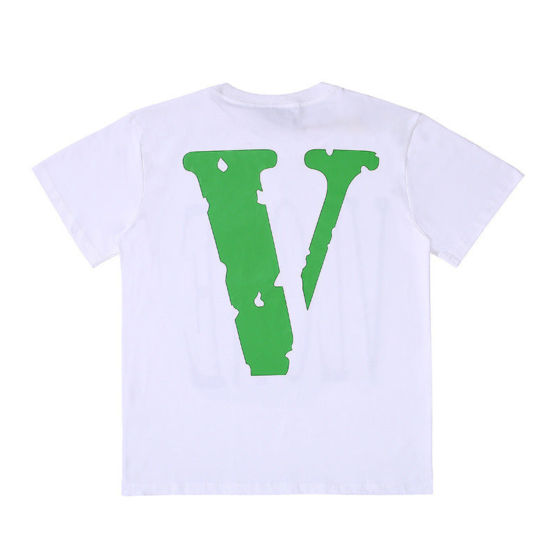 Vlone T Shirt Green Big V Hip Hop Style Men'S And Women'S Round Neck Short Sleeve T-Shirt