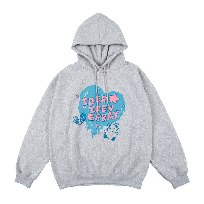 Man Fall Outfits Love Printed Hoodie Autumn and Winter Loose Pullover Sports Hoodie