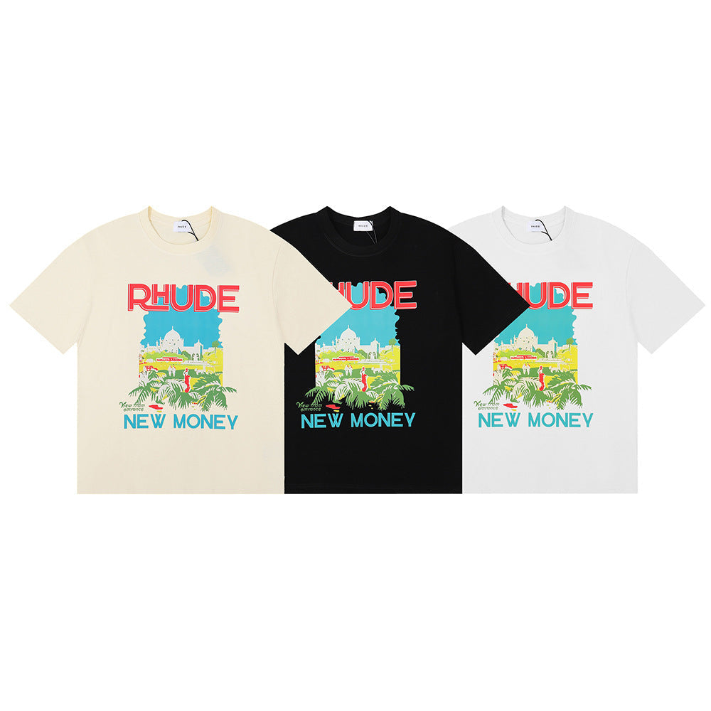 Rhude T Shirt Castle Coconut Letter Print Short Sleeve T-Shirt