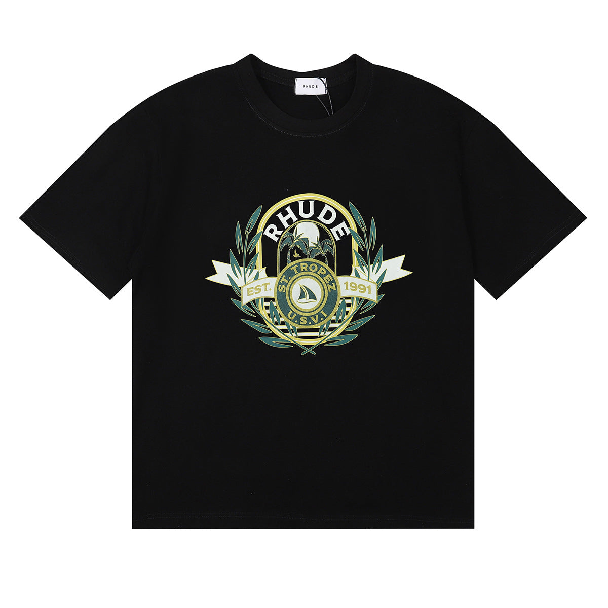 Rhude T Shirt Alphabet Coconut Racing Pattern Short Sleeve T-Shirt