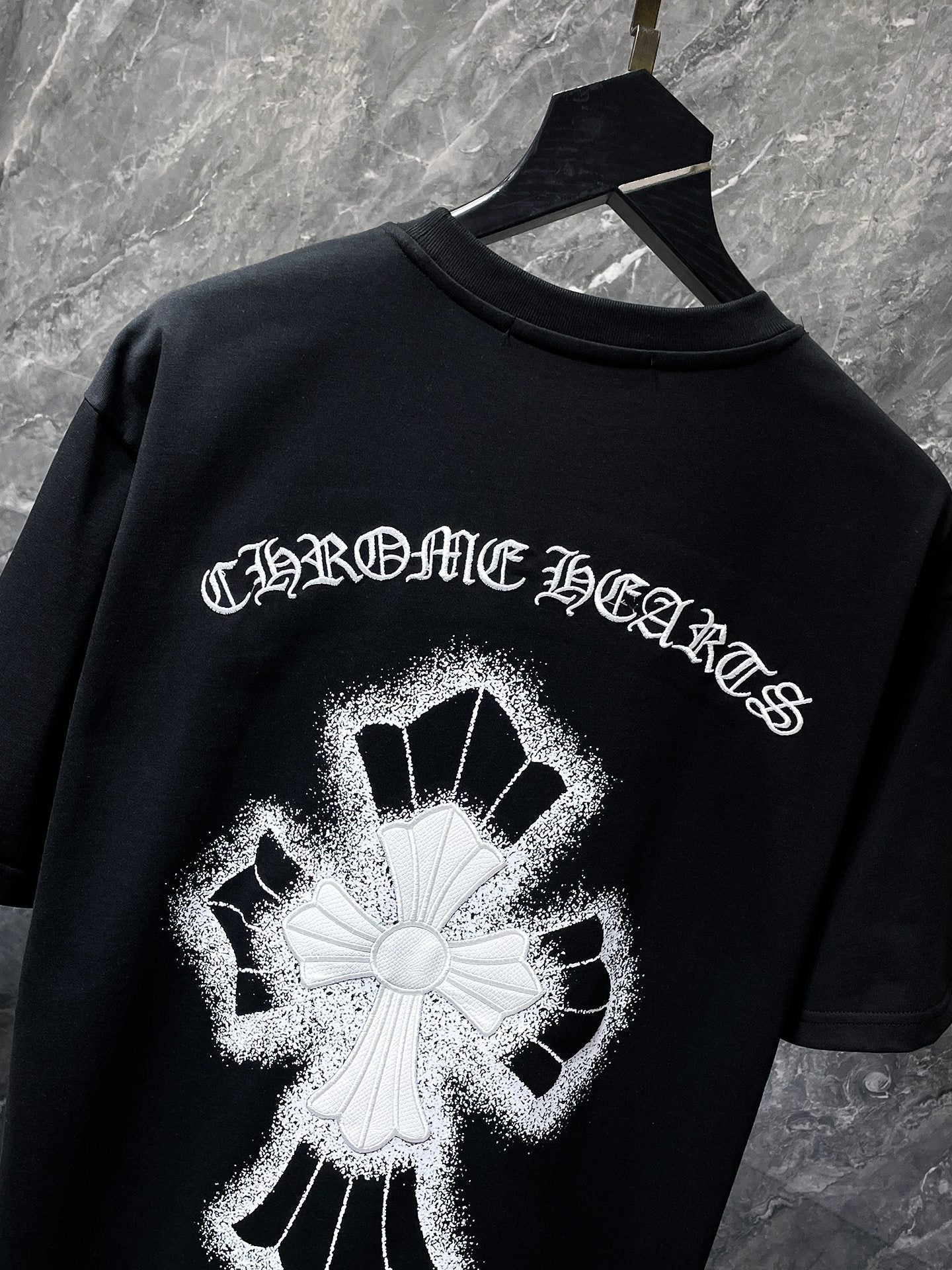 Chh Chrome Hearts T Shirts Embroidered Sanskrit Alphabet Cross Sports Loose Short Sleeve T-Shirt