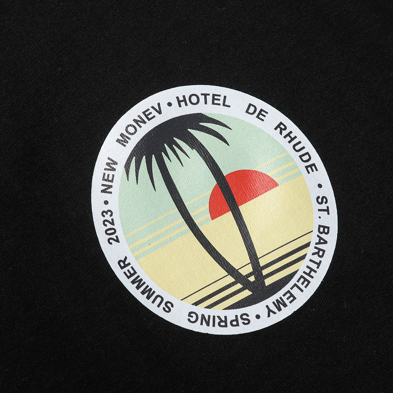 Rhude T Shirt Sunset Coconut Alphabet Print Short Sleeve T-Shirt