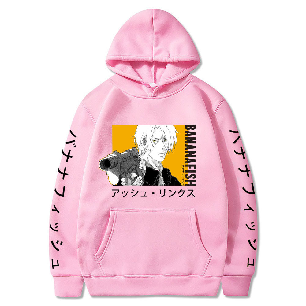 Anime Hoddies Banana Fish Print Loose Hoodie Velvet Padded Hooded Sweatshirt Men and Women