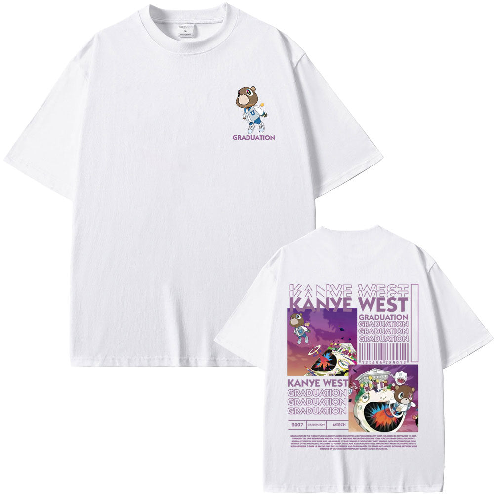 Rapper Kanye West Graduation Bear Double Sided Print T Shirt