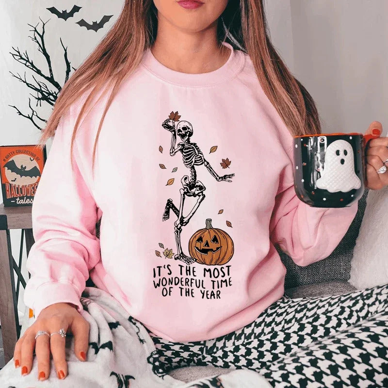 Pius size Halloween Skeleton Pumpkin Print Hoodies