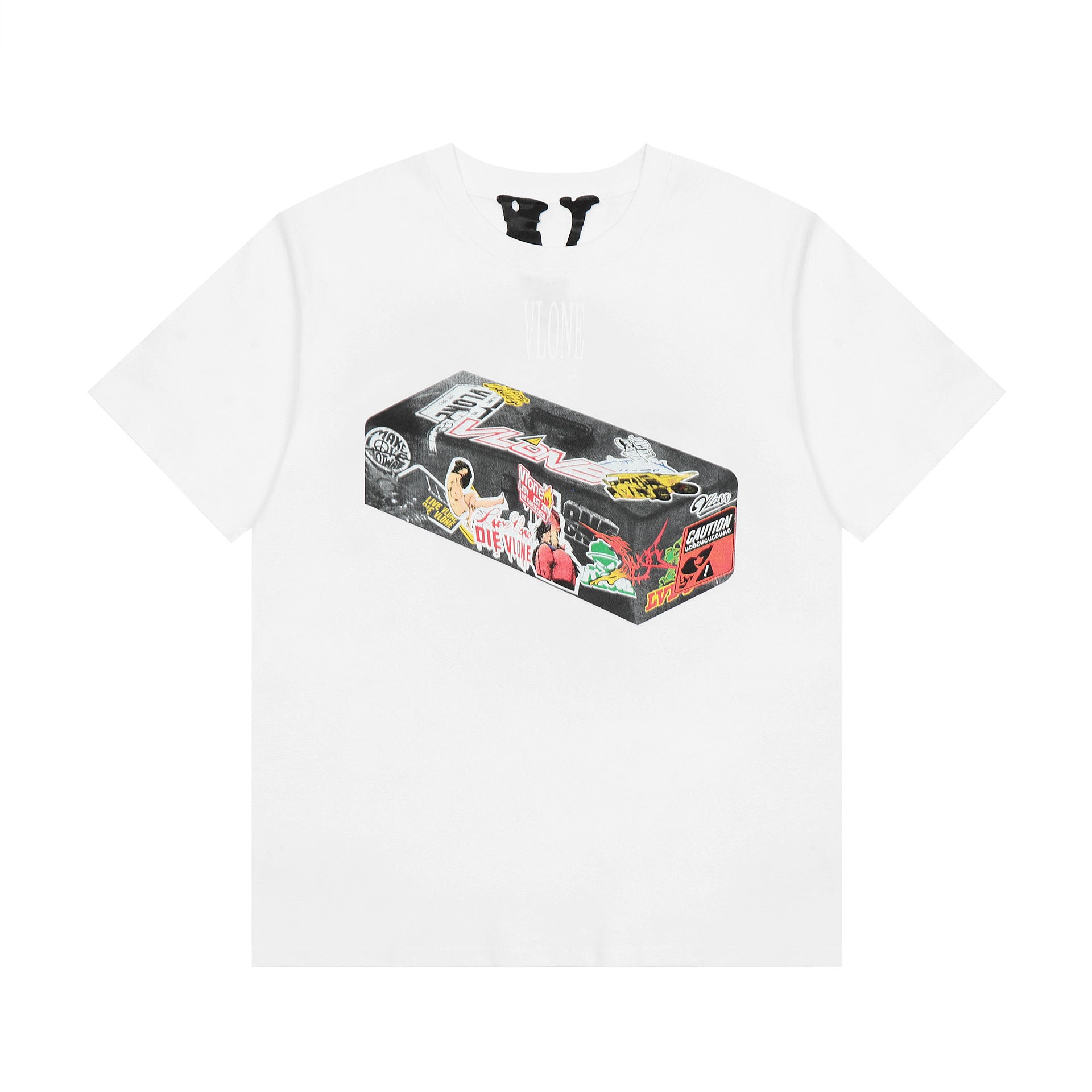 Vlone T Shirt Spring Summer Cartoon Pattern Big V Letter Crew Neck