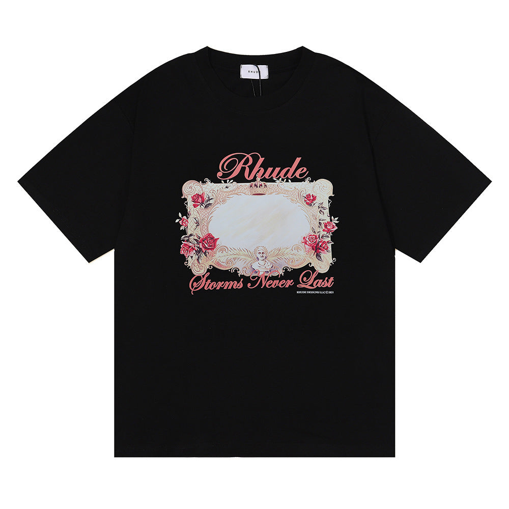 Rhude T Shirt Rose Mirror Print Short Sleeve T-Shirt