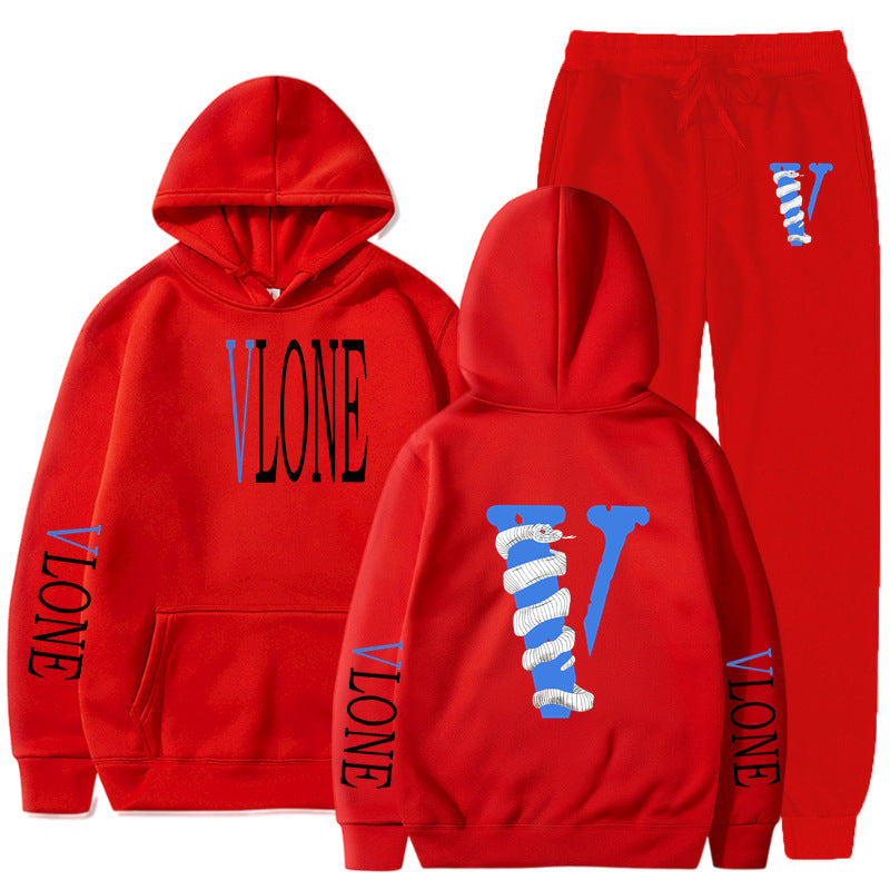 Vlone Hoodie & Pants 2 Piece Set Men'S Sweater Autumn And Winter Hoodie Baggy Coat