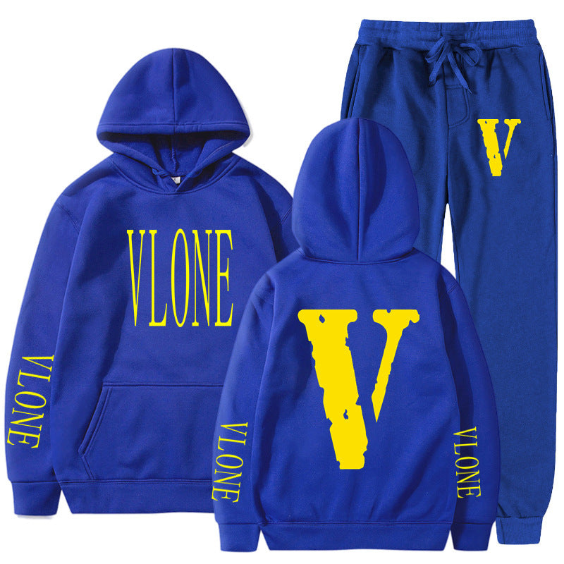 Vlone Hoodie & Pants 2 Piece Set Spring, Autumn And Winter Brushed Hoody Women'S Suit Sweater