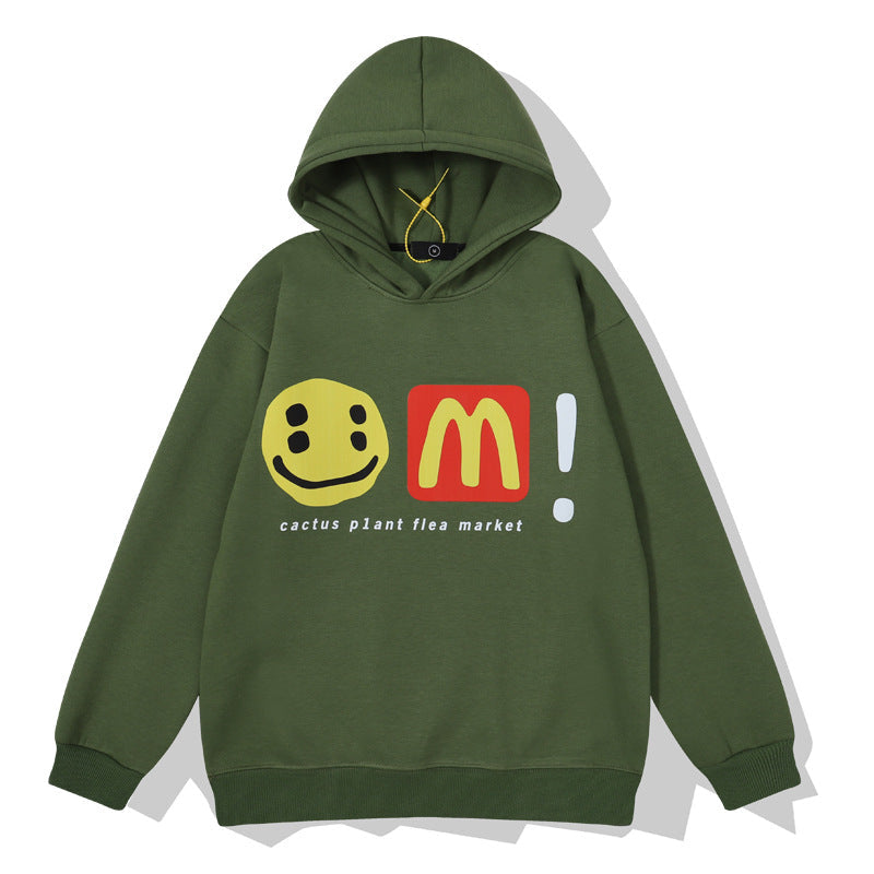 Kanye West Sunday Service Hoodie Smiley M Print Velvet Padded Hooded Sweatshirt