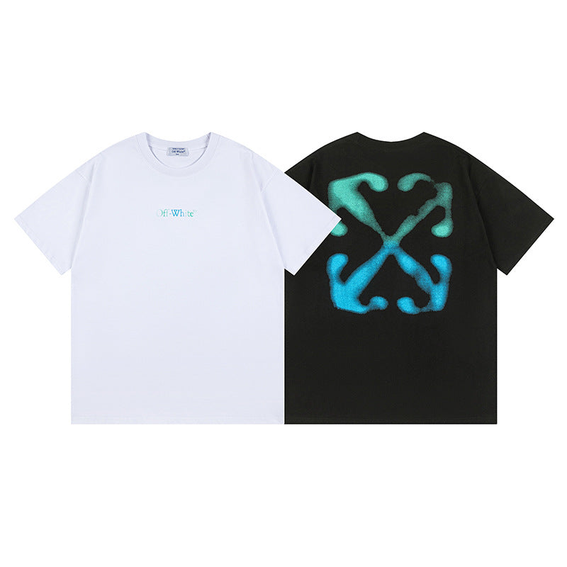Off White T Shirts OW gradual change Arrow Pattern Crew Neck Pullover Short Sleeve
